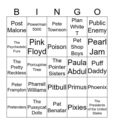 The "P" Artists Bingo Card