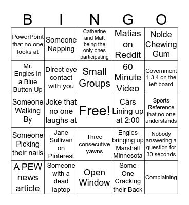 Toe Fingers Bingo Card