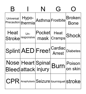 First Aid Bingo Card