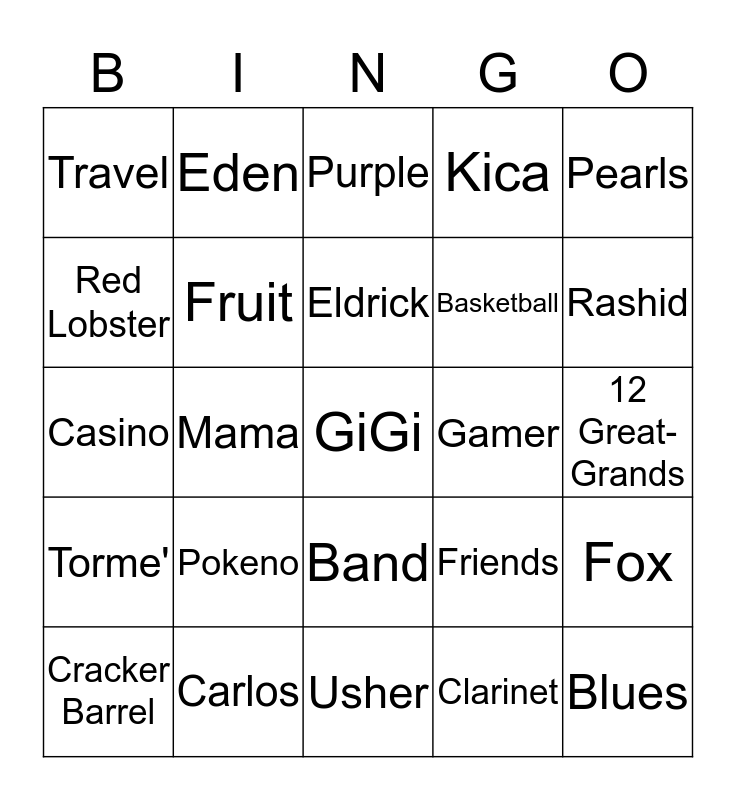 Bobbie's Bingo Card