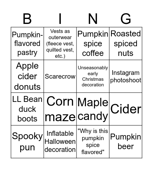 Fall in New England Bingo Card