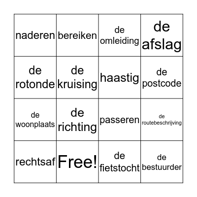 Woordenschatbingo 'Onderweg' Bingo Card