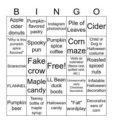 Fall in New England Bingo Card