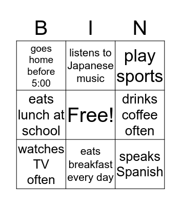 L3 Find Someone Who: Bingo Card