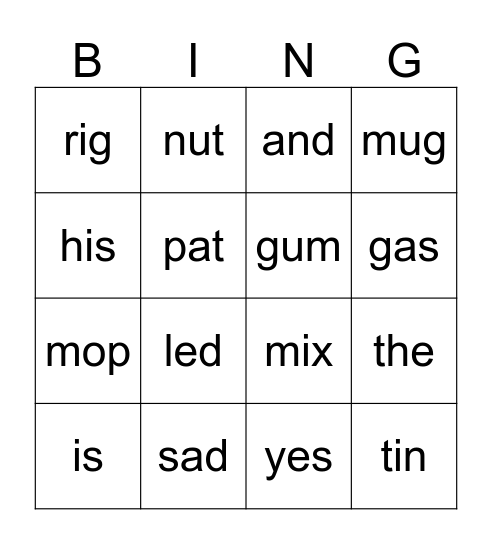 Grade 1, Unit 2 Words Bingo Card