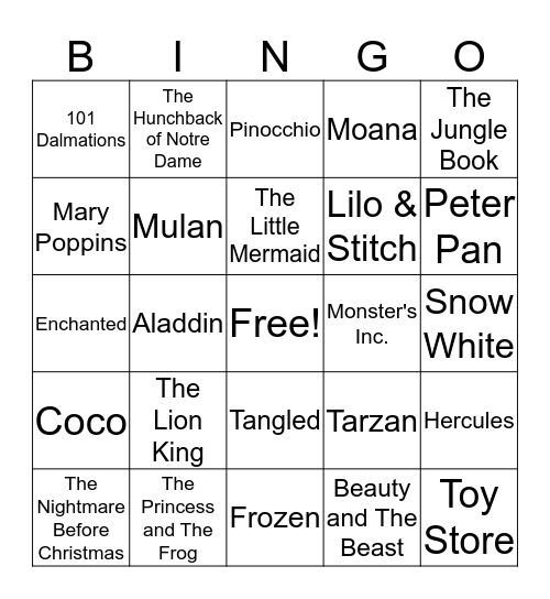 DISNEY MOVIES Bingo Card