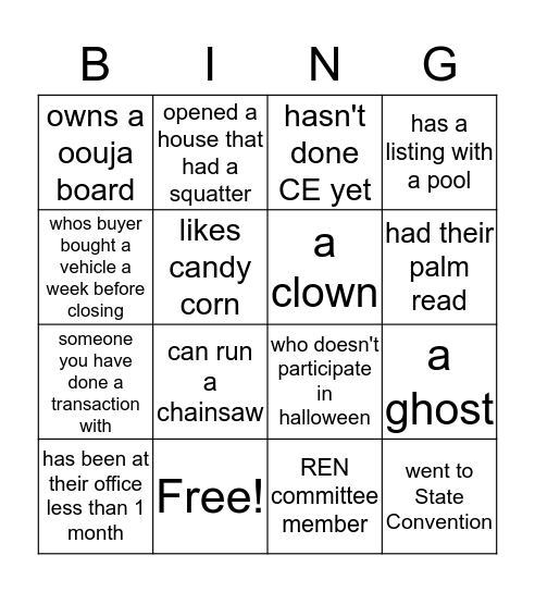 REN Halloween Selfie Bingo Card