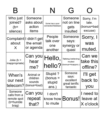 Telecon Bingo Card