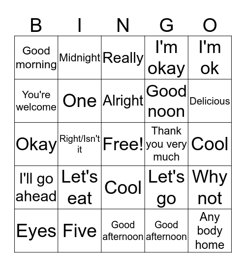 Filipino Expressions Bingo Card