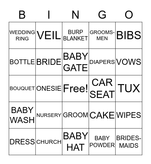 Baby Bridal Bingo Card