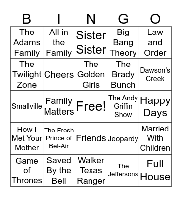 TV SHOW THEME SONGS Bingo Card