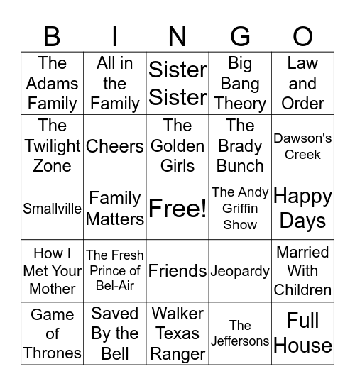 TV SHOW THEME SONGS Bingo Card