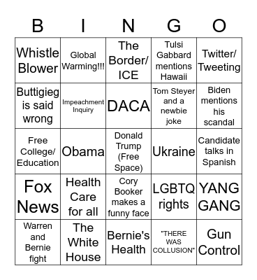 DemocratiC Debate Bingo Card