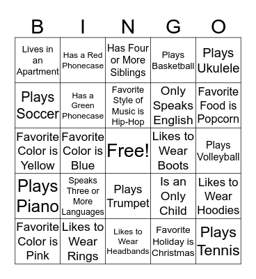 Get to Know You Bingo Card