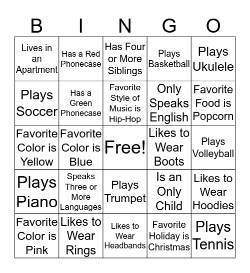 Get to Know You Bingo Card