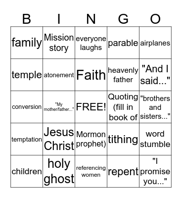 General Conference Bingo Card