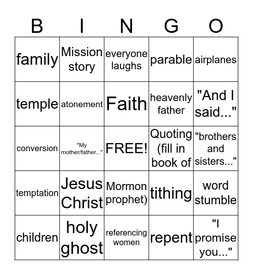 General Conference Bingo Card