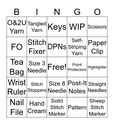 Project Bag Bingo Card