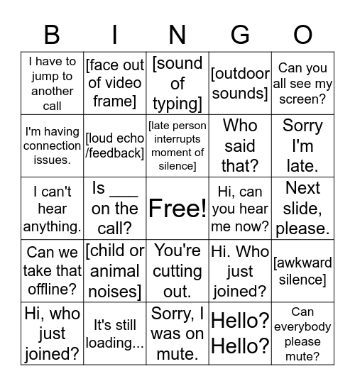 Conference Call Bingo Card