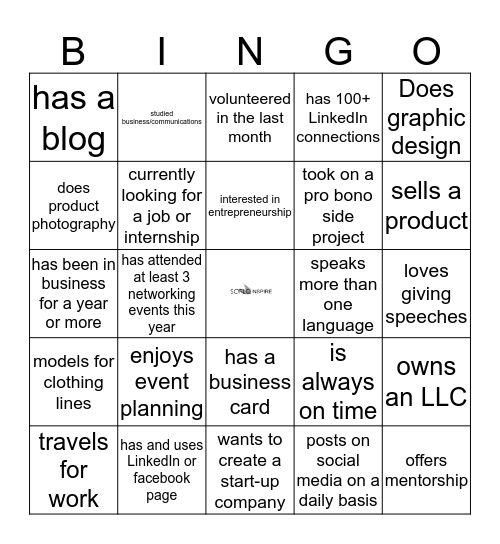 The Meetup Networking Bingo - Find Someone Who... Bingo Card