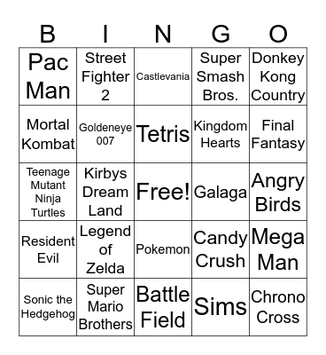 Video Game Songs Bingo Card