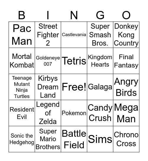 Video Game Songs Bingo Card