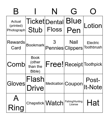 Cabin Bingo Card