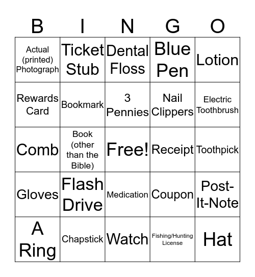 Cabin Bingo Card