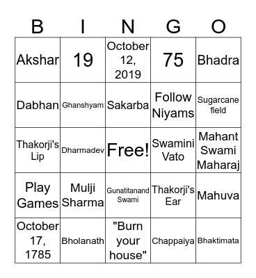 Gunatitanand Swami's Life Bingo Card