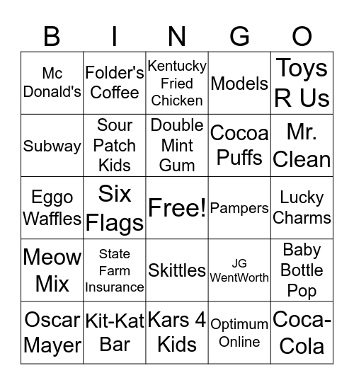 Commercial Songs Bingo Card