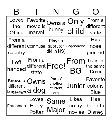 DSP Pledge Bingo Fal 2019 Bingo Card