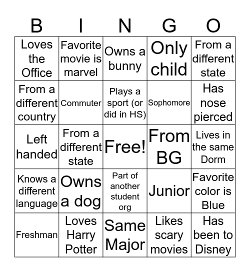 DSP Pledge Bingo Fal 2019 Bingo Card