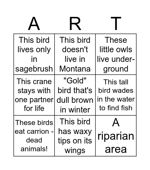 Space & Species Bingo Card