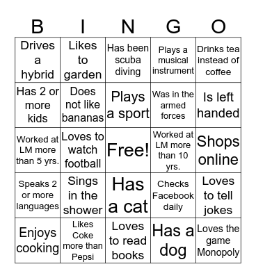 Get to Know You Bingo! Bingo Card
