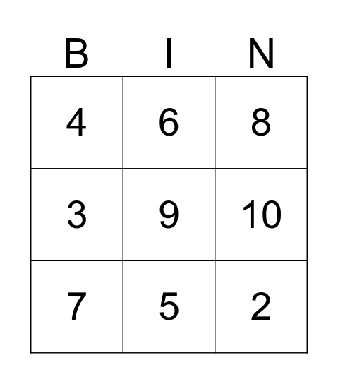 Number Bingo Card