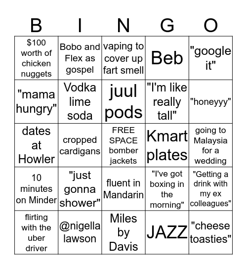 Ivana Bingo Card