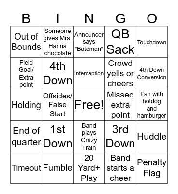 Football Bingo Card