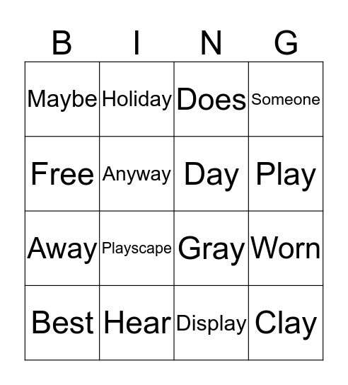 "AY" and High Frequency Words Bingo Card
