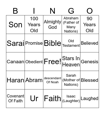God's Covenant With Abraham Bingo Card