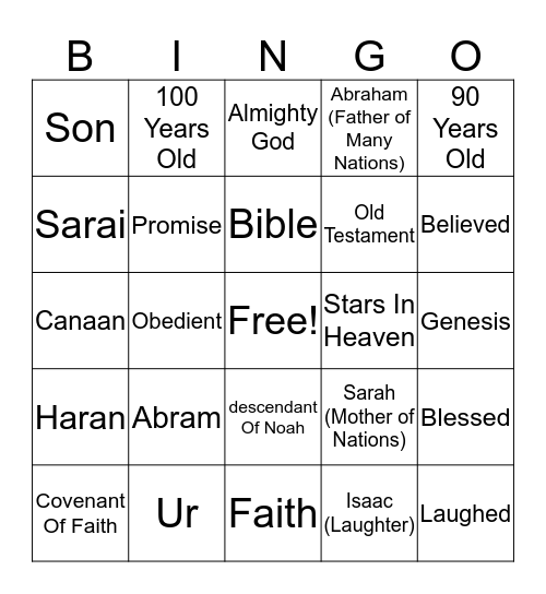 God's Covenant With Abraham Bingo Card