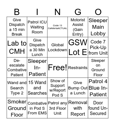 2019 Healthcare Security and Safety Week BINGO Card