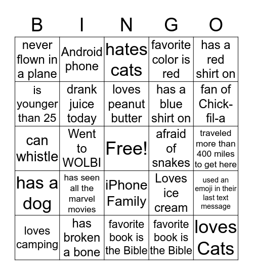 Fall Family 2019 Bingo Card