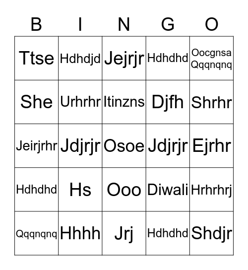 Diwali Bingo Card