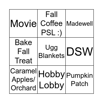 Girls Fall Bingo! Bingo Card