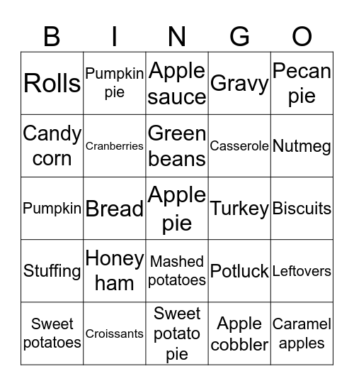 Thanksgiving Bingo!!! Bingo Card