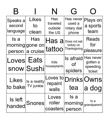 Know Your Co-Workers Bingo Card