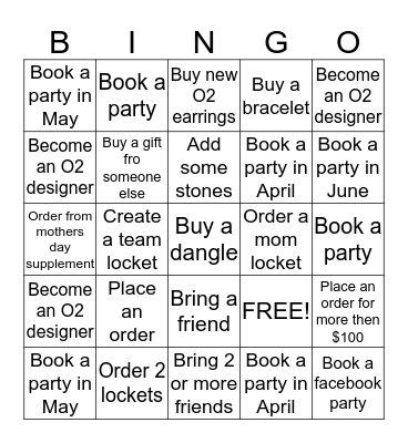 Origami Owl Party Bingo Card