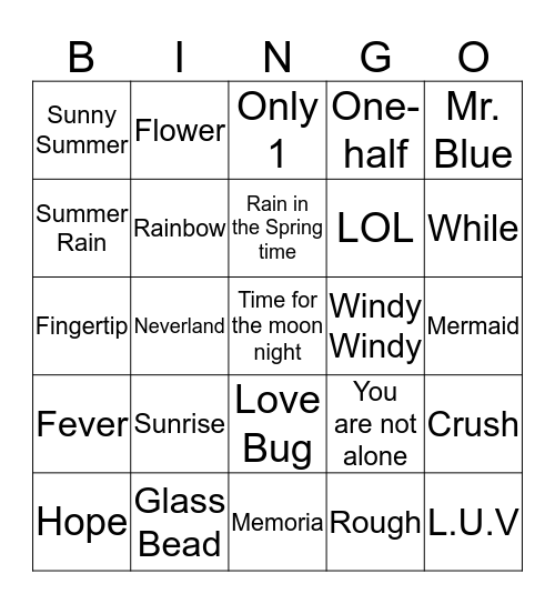 Gfriend Song Bingo Card