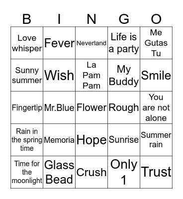 Gfriend's song Bingo Card