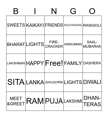 DIWALI Bingo Card